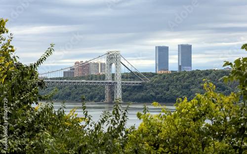 Wallpaper Mural view of george washington bridge (gwb) cloudy day with hudson river and fort lee new jersey towers in background (palisades york manhattan city) fort tryon park scenic overlook travel tourism public Torontodigital.ca