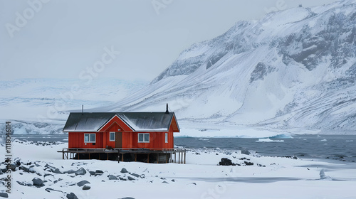 Arctic Research Station in Snowy Landscape.. photo