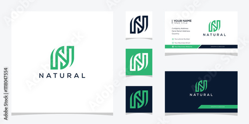 Letter N natural leaf green logo design inspiration