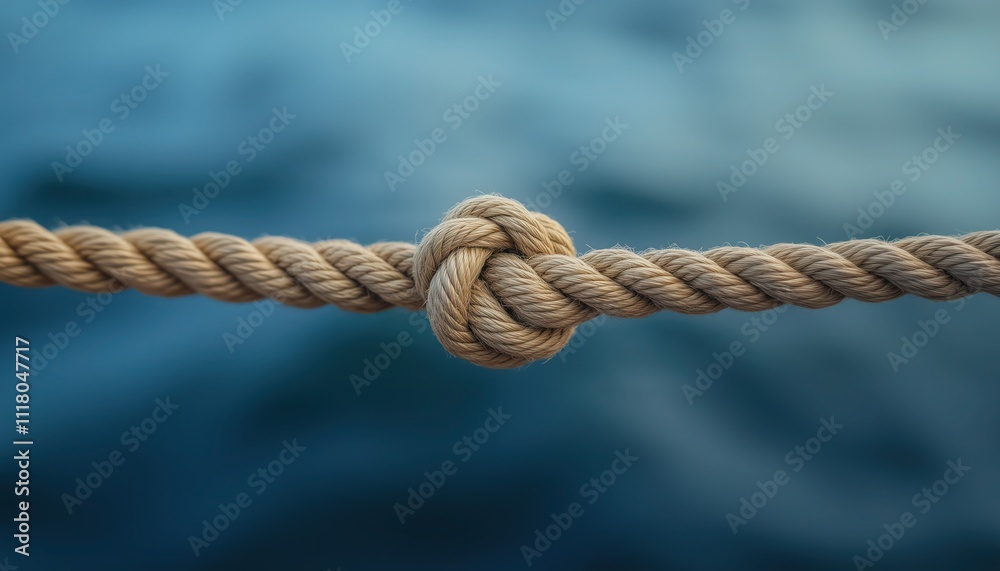 Close-up of a slim rope knot with detailed textured fibers Close-up of a slim rope knot with detailed textured fibers