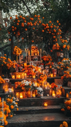 Vibrant altar decorated for a cultural celebration in autumn photo