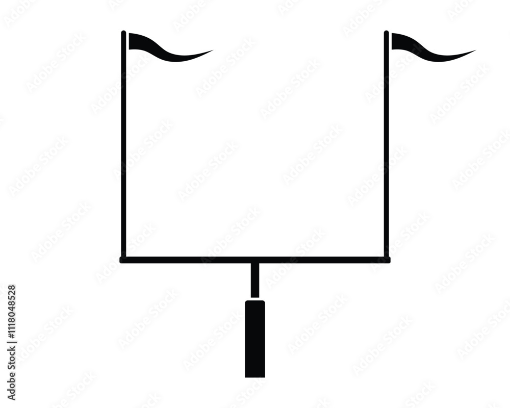 American football goal post with wind direction flags vector icon. Sports equipment, field goal post, football goal symbol. Black silhouette isolated on white background. American football goal post with wind direction flags vector icon. Sports equipment, field goal post, football goal symbol. Black silhouette isolated on white background.