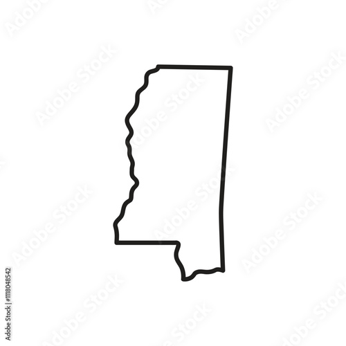 Mississippi map black outline state USA, vector Illustration
