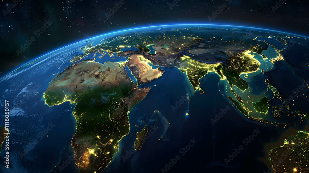 Fototapeta premium Illuminated Earth Showing Nighttime Energy Distribution..