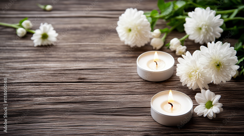 Soft candlelight illuminating white roses in a serene memorial Soft candlelight illuminating white roses in a serene memorial