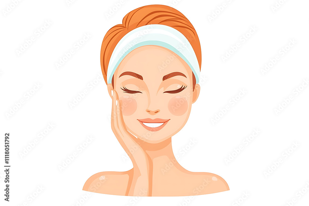 Illustration of woman touching her cheek, skincare and beauty concept. Illustration of woman touching her cheek, skincare and beauty concept.