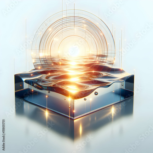 3D Glossy light reflection on water surface symbolizing clarity and epiphany with copy space concept as A glossy background featuring light reflections on a water surface symbolizing clarity and epiph photo