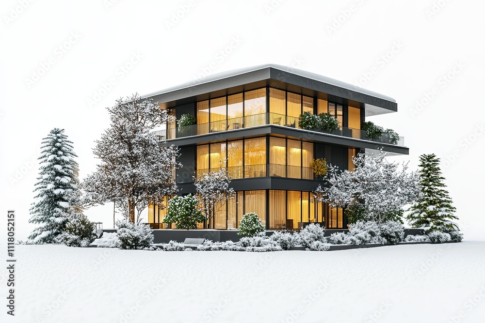 light yellow and black miniature realistic vector luxury hotel side view with modern architecture and greenery plant and flowers on white snow background light yellow and black miniature realistic vector luxury hotel side view with modern architecture and greenery plant and flowers on white snow background