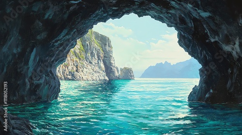 Wallpaper Mural Scenic view through a cave revealing tranquil turquoise waters. Torontodigital.ca