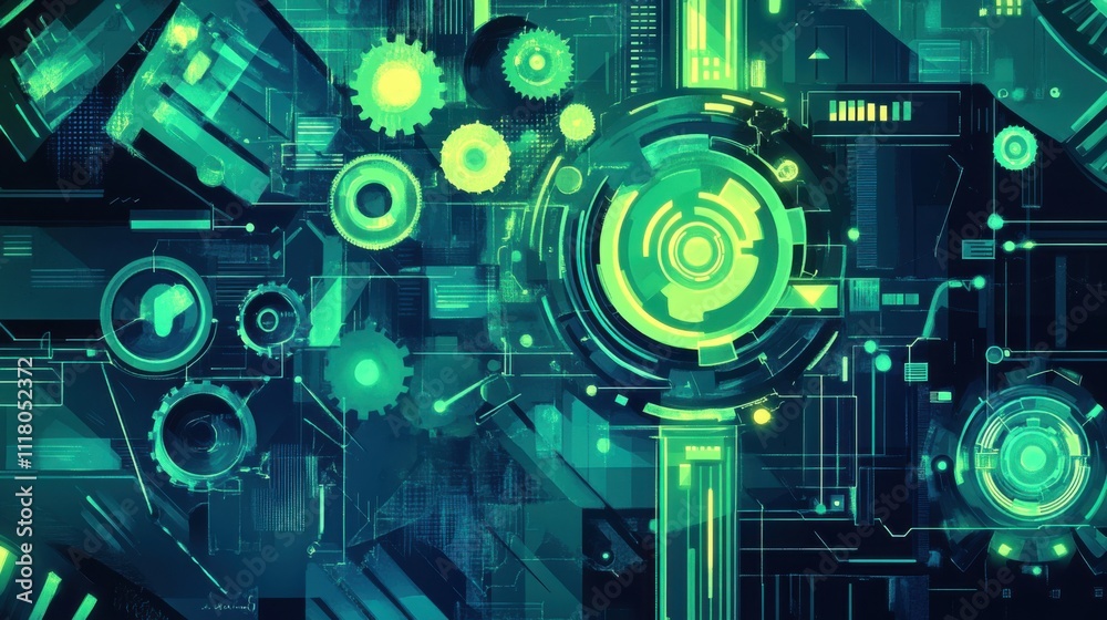 The concept of template automation in green and blue colors The concept of template automation in green and blue colors