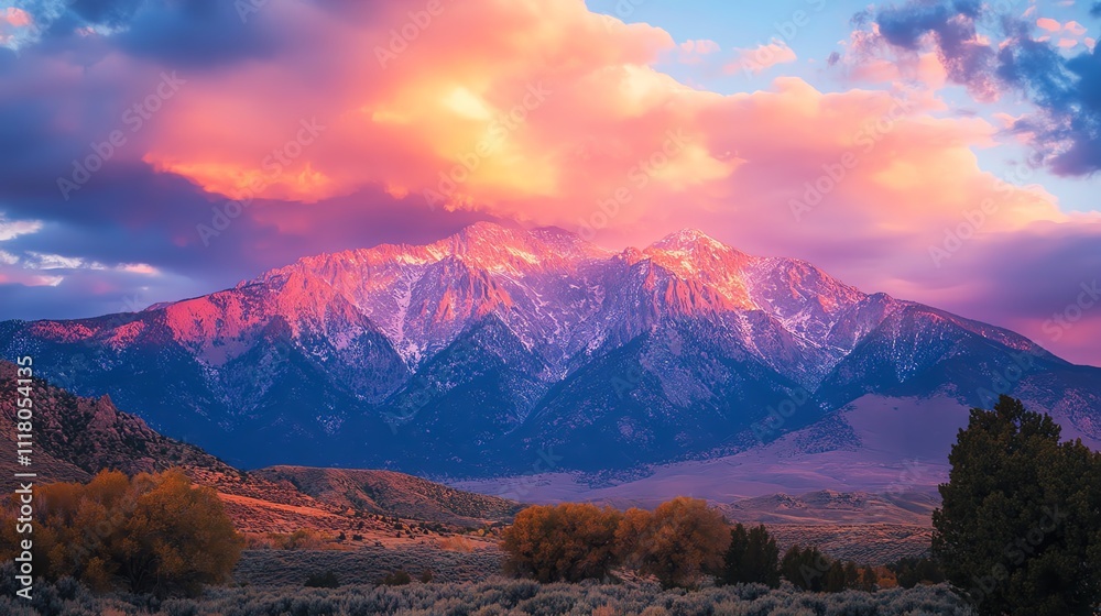 Fototapeta premium Stunning mountain landscape with vibrant sunset colors.