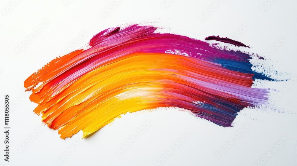 A bold abstract smear of gradient hues in thick brush stroke style, displayed cleanly on white A bold abstract smear of gradient hues in thick brush stroke style, displayed cleanly on white