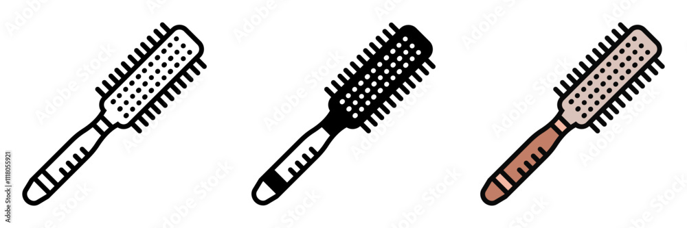 Hairbrush icon is a tool with bristles or teeth, used for detangling, styling, and smoothing hair for a neat, polished look. Hairbrush icon is a tool with bristles or teeth, used for detangling, styling, and smoothing hair for a neat, polished look.