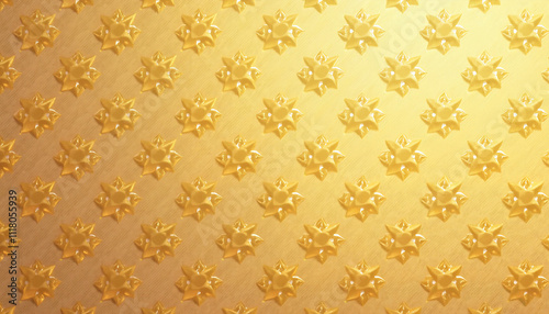 Wrapped gift texture featuring shiny gold wrapping paper with embossed star patterns