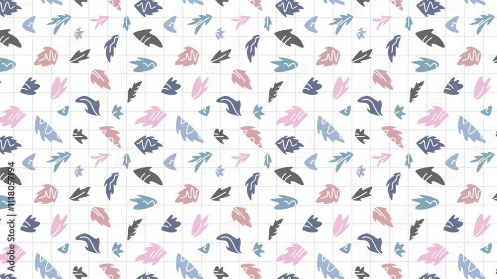 Hand drawn flat leaves shapes and lines pattern design Hand drawn flat leaves shapes and lines pattern design