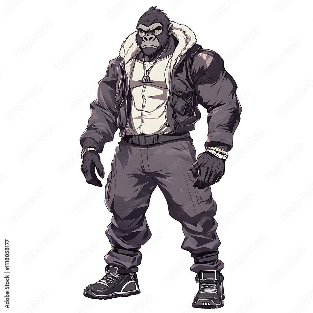 Gorilla character in anime style on a white background. Gorilla character in anime style on a white background.