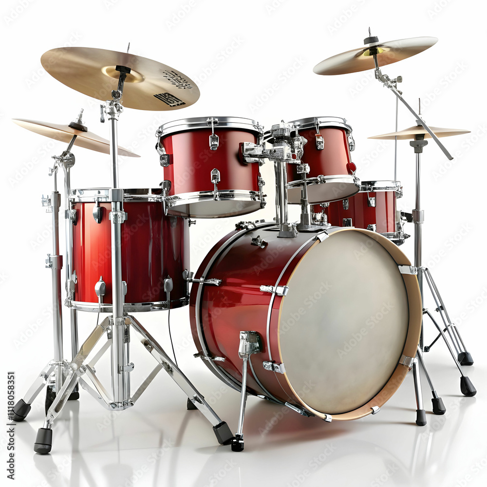A drum set displayed against a white background A drum set displayed against a white background
