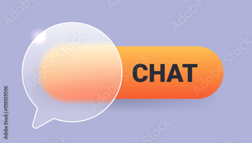 Transparent glass morphism chat button. Pop up notification vector element