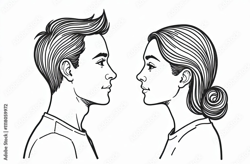Silhouettes of a couple in love. Young man and woman looking each other. Valentine's day concept. Romantic in love. Love couple line icon, valentines day and relationship, couple in love icon Silhouettes of a couple in love. Young man and woman looking each other. Valentine's day concept. Romantic in love. Love couple line icon, valentines day and relationship, couple in love icon