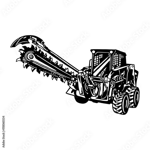 Skid Steer Trencher - Heavy Equipment - Heavy Machinery, Construction Machinery Stencil Cut File