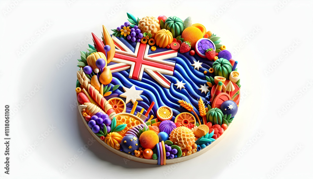 3D Macro Close up of Australian themed Cake Decoration concept as Macro close up of Australian themed cake decoration with Australian symbols vibrant colors intricate details symbolizing celebration a 3D Macro Close up of Australian themed Cake Decoration concept as Macro close up of Australian themed cake decoration with Australian symbols vibrant colors intricate details symbolizing celebration a