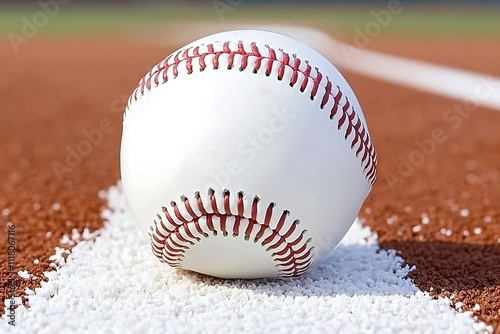 Baseball on the infield dirt near the baseline