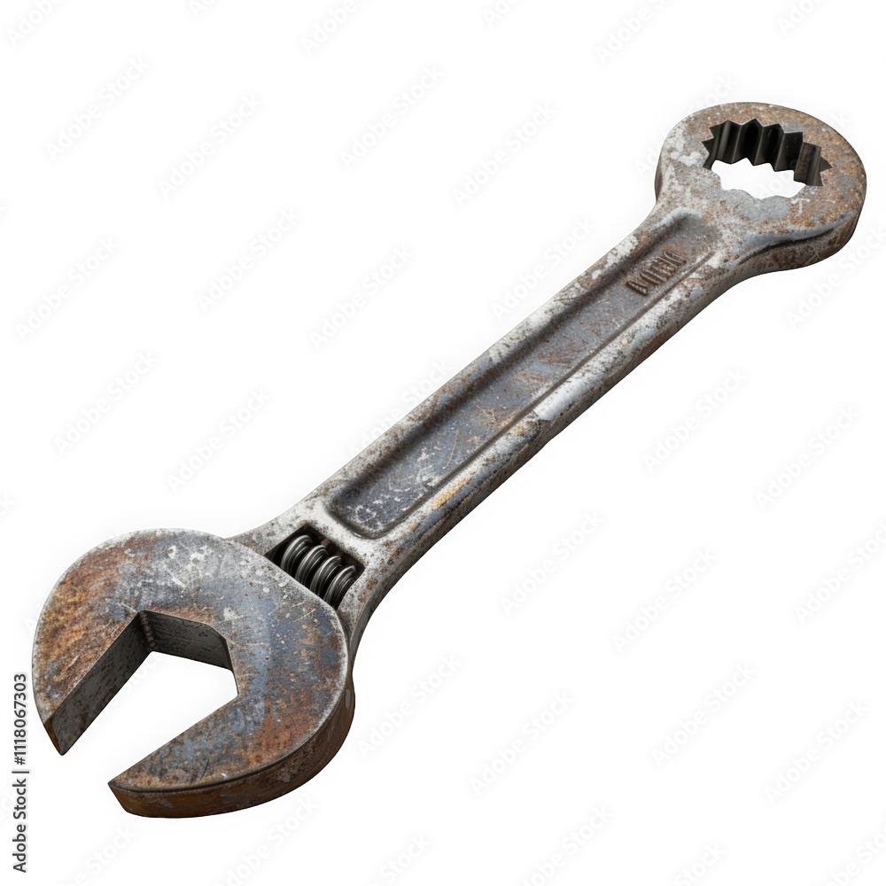 A rusty adjustable wrench, used for tightening and loosening bolts. A rusty adjustable wrench, used for tightening and loosening bolts.