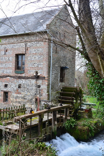 watermill in french village, Veules les Roses, french Normandy photo