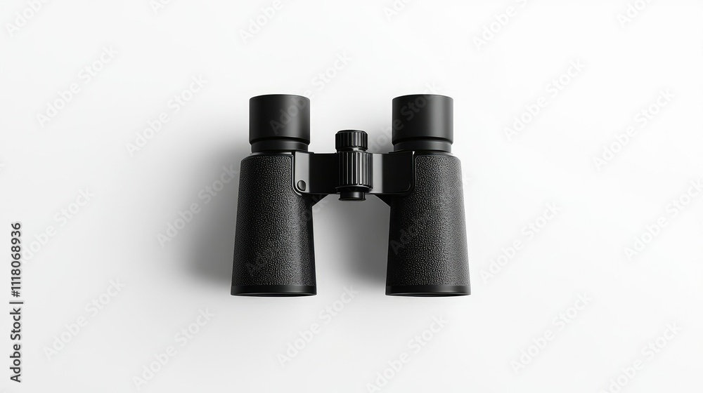 Minimalistic black binoculars with smooth plastic texture, centered on white background Minimalistic black binoculars with smooth plastic texture, centered on white background