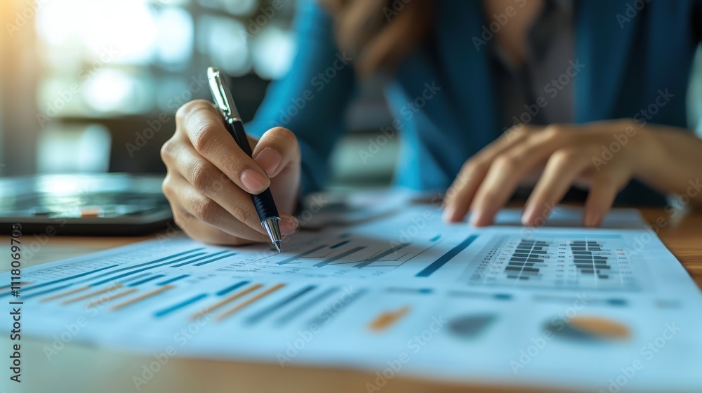 Businesswoman Analyzing Financial Charts Businesswoman Analyzing Financial Charts