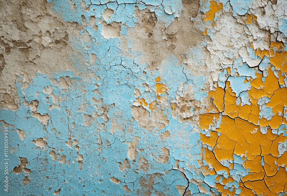 Close-up of weathered paint layers highlighting textured patterns and decay. Close-up of weathered paint layers highlighting textured patterns and decay.