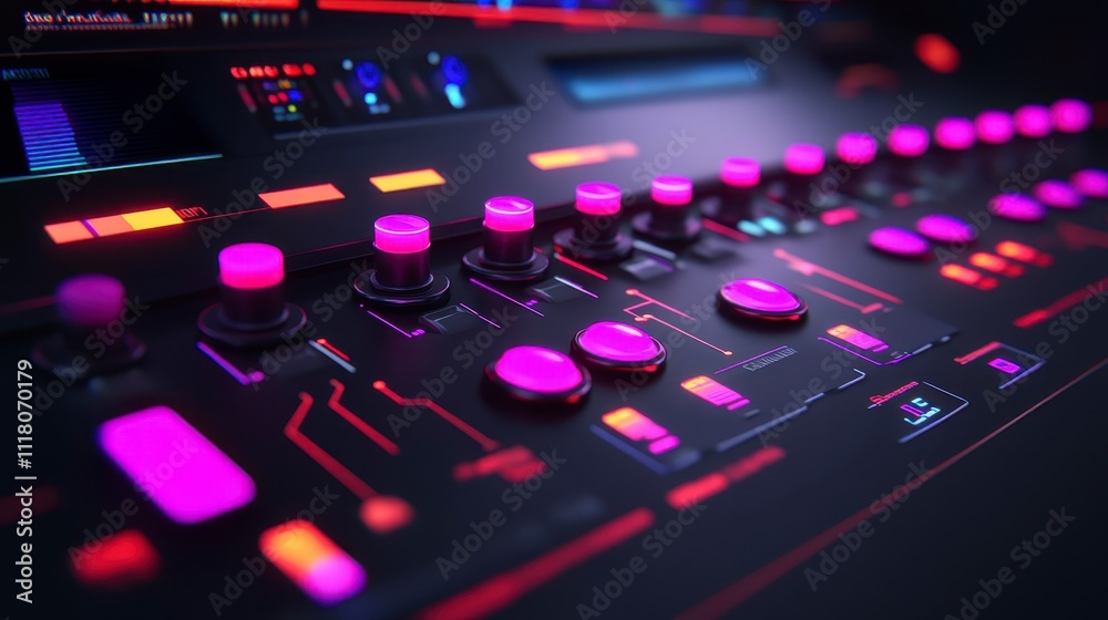 Obraz premium Futuristic Control Panel Neon Lights Buttons Technology Interface