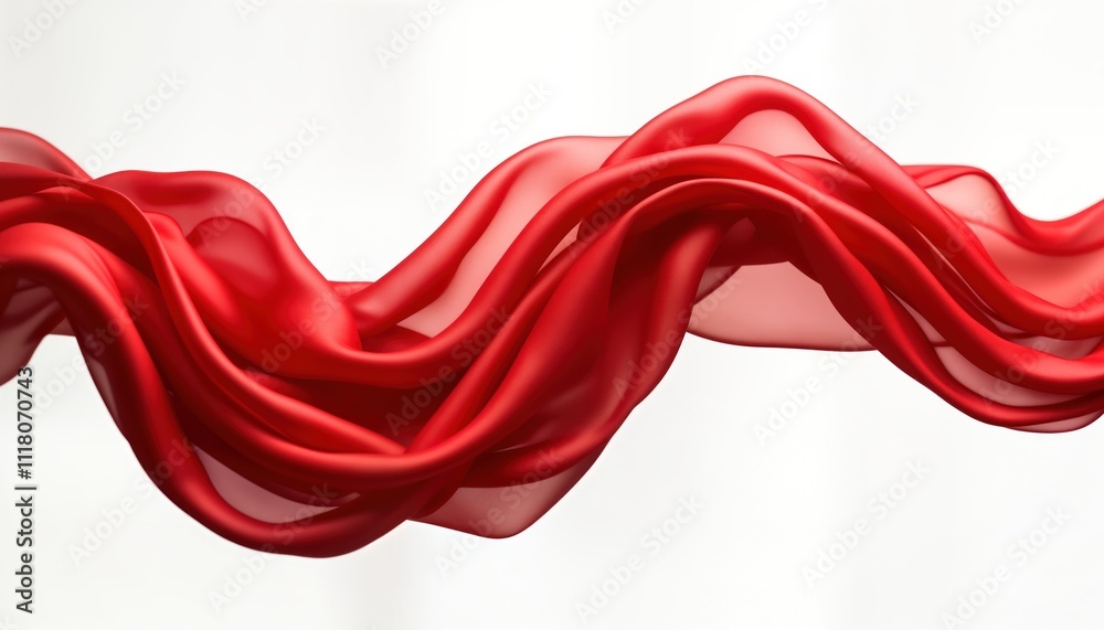 Red silk fabric flowing and waving in graceful curves against white background. Dynamic and smooth movements of fabric. Elegant and luxurious style. Suitable for fashion, textile, or design concepts. Red silk fabric flowing and waving in graceful curves against white background. Dynamic and smooth movements of fabric. Elegant and luxurious style. Suitable for fashion, textile, or design concepts.