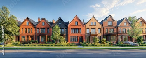 A row of classic brick townhouses, representing timeless architecture photo