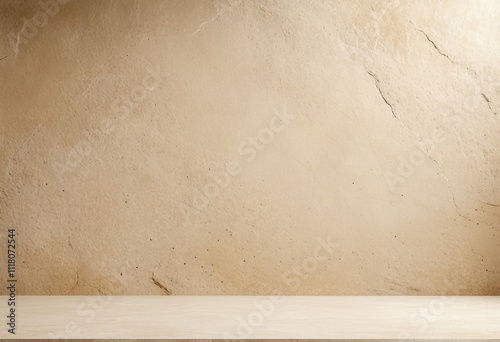 Light wood tabletop against a beige textured wall.