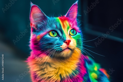 Vibrant cat portrait  a colorful display of bright hues and unique patterns on its face
