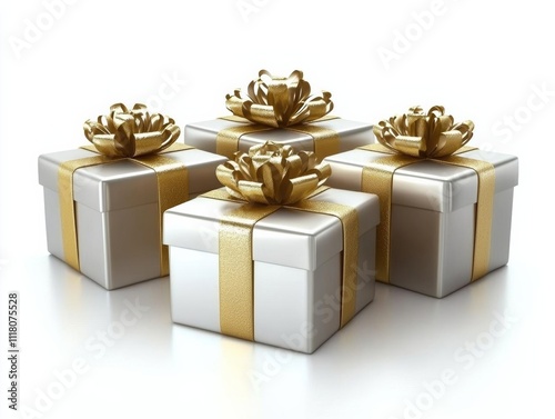 hyper realistic photo of  gift box with gold ribbon generative AI , isolated on white background,  , copy space, copy space for text, photo