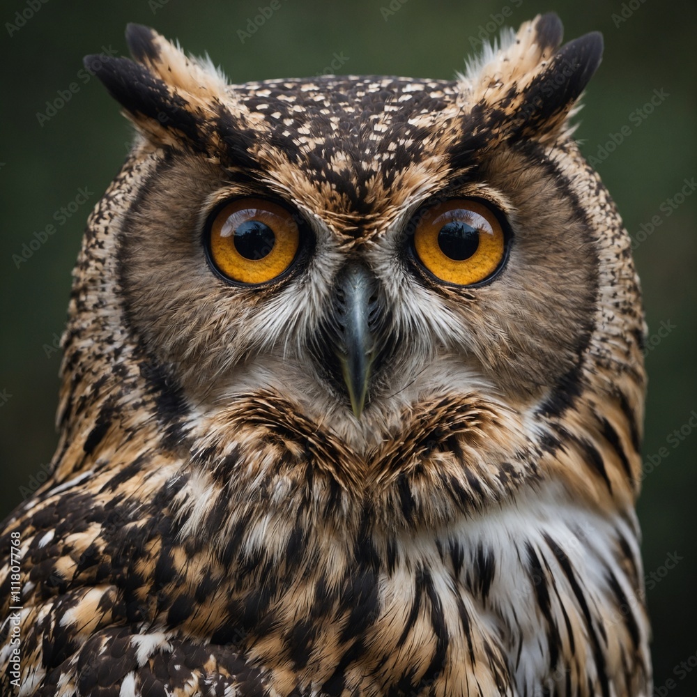 An owl with large, round eyes An owl with large, round eyes