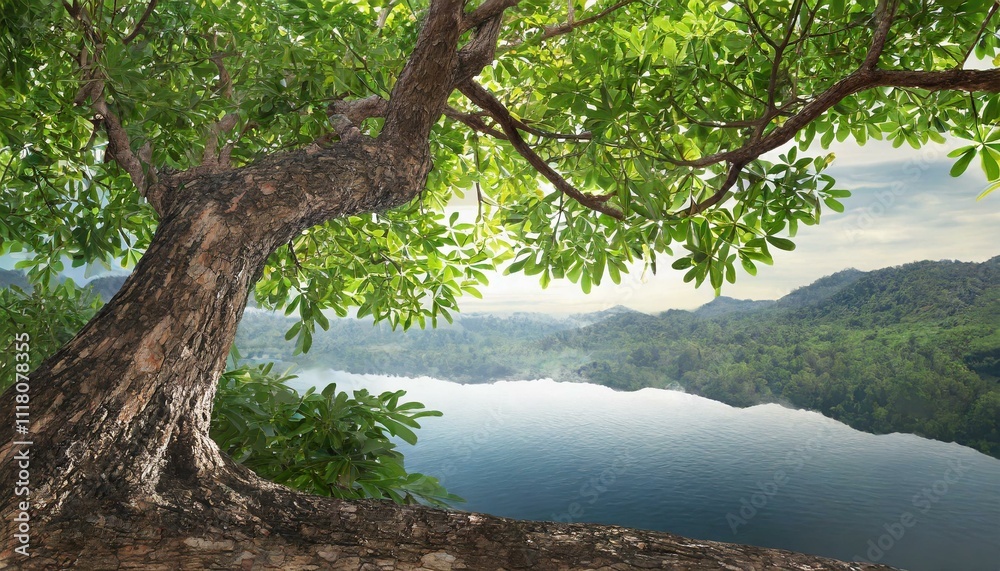 Big tree foreground, foliage leaves on corner border on transparent background Big tree foreground, foliage leaves on corner border on transparent background