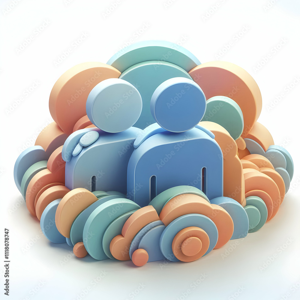 Fototapeta premium 3D Soft Abstract Community Support concept as Soft abstract digital art depicting community support with overlapping shapes and soft gradients symbolizing assistance and unity with ample copy space. a