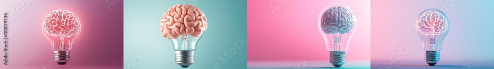 Fototapeta premium Radiant Light of Innovation. Light bulbs with creative, colorful designs on contrasting backgrounds.