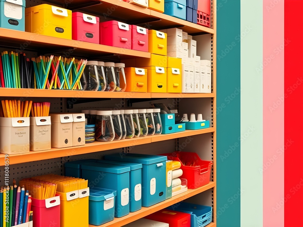 well organized shelf with stationary well organized shelf with stationary