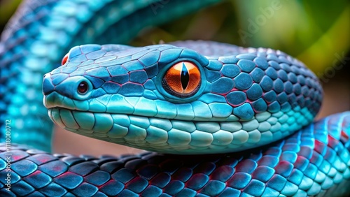 Spectacular green tree python in lush rainforest habitat close-up image nature photography vibrant colors