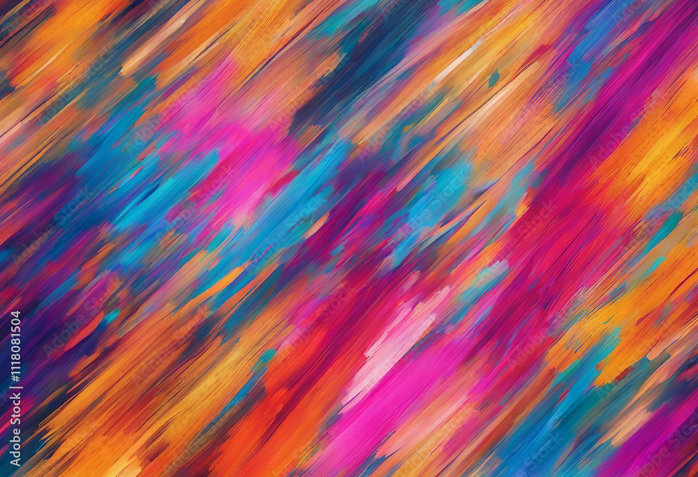 Abstract painting featuring vibrant, diagonal brush strokes. Abstract painting featuring vibrant, diagonal brush strokes.