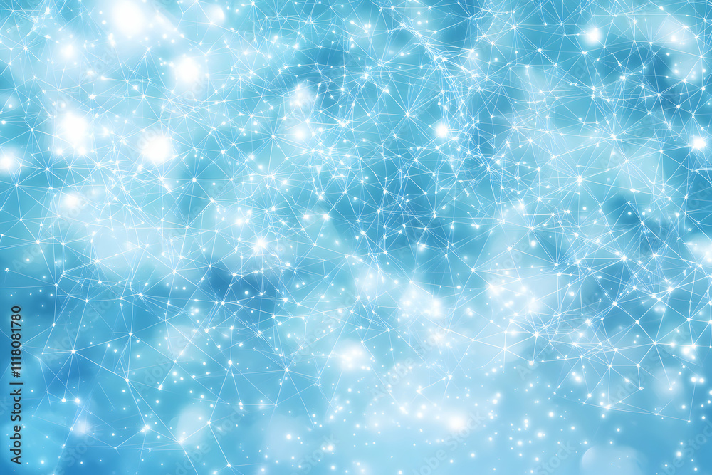 Fototapeta premium Abstract blue network connection background, glowing particles and lines, digital technology concept.