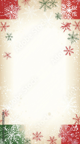 Festive Christmas Letterhead: Red, Green, and Beige with Snowflake Borders and Dreamy Background