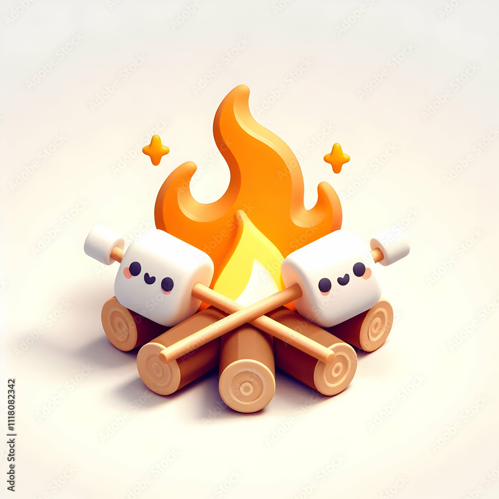 3D Vector of campfire with two crossed marshmallow sticks isolated on white background. concept as A warm vector illustration depicting a campfire with two marshmallow sticks crossed over the flames s 3D Vector of campfire with two crossed marshmallow sticks isolated on white background. concept as A warm vector illustration depicting a campfire with two marshmallow sticks crossed over the flames s