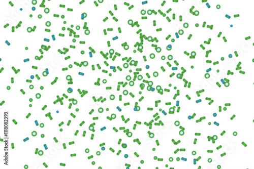 A top-down macro view of green and blue microbes bacterial on a white background