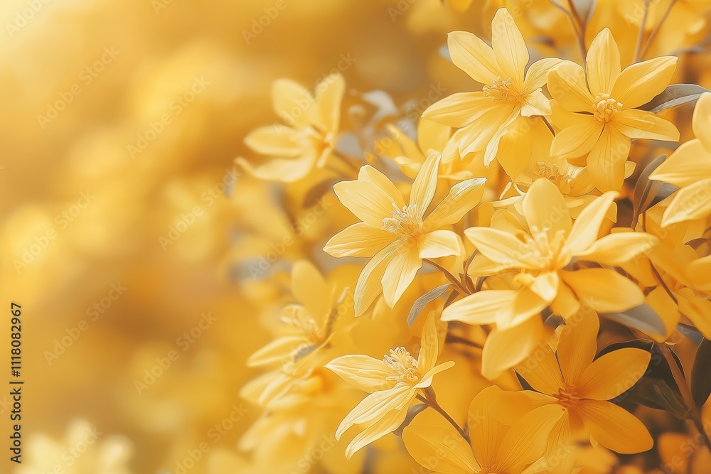 Obraz premium A beautiful display of vibrant yellow flowers in soft focus, symbolizing joy and warmth in nature.