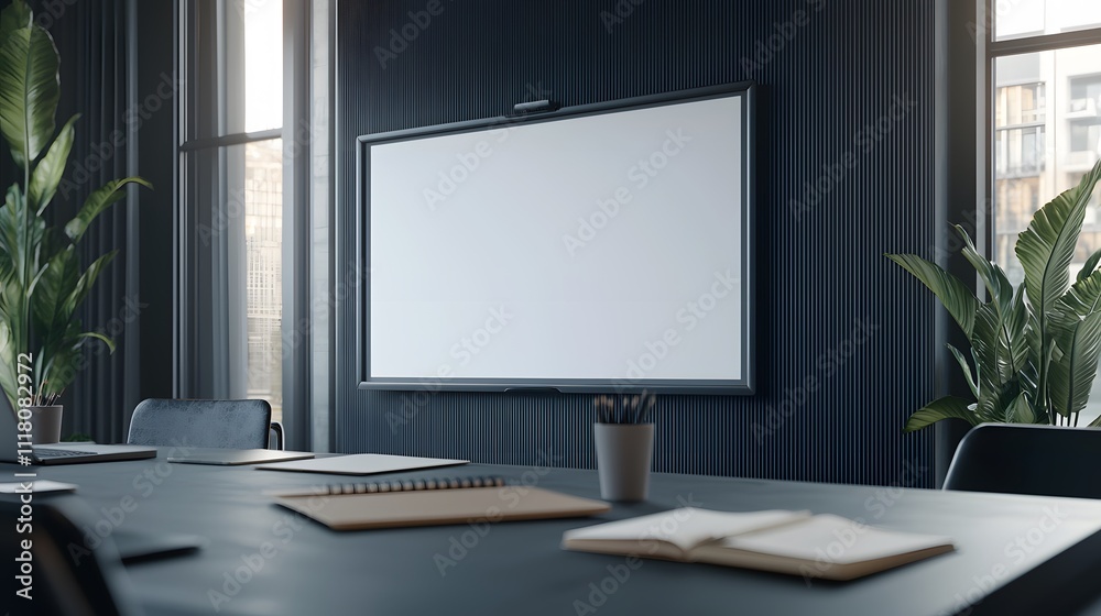 Fototapeta premium Modern Meeting Room Designed for Pitching Creative Ideas with Natural Light and Minimalist Decor for Enhanced Collaboration and Innovation
